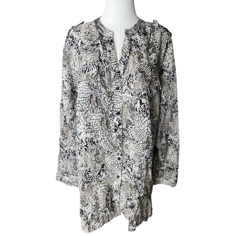 Calvin Klein Snakeskin Print Linen Blend Tunic Shirt Top Plus Size 2X